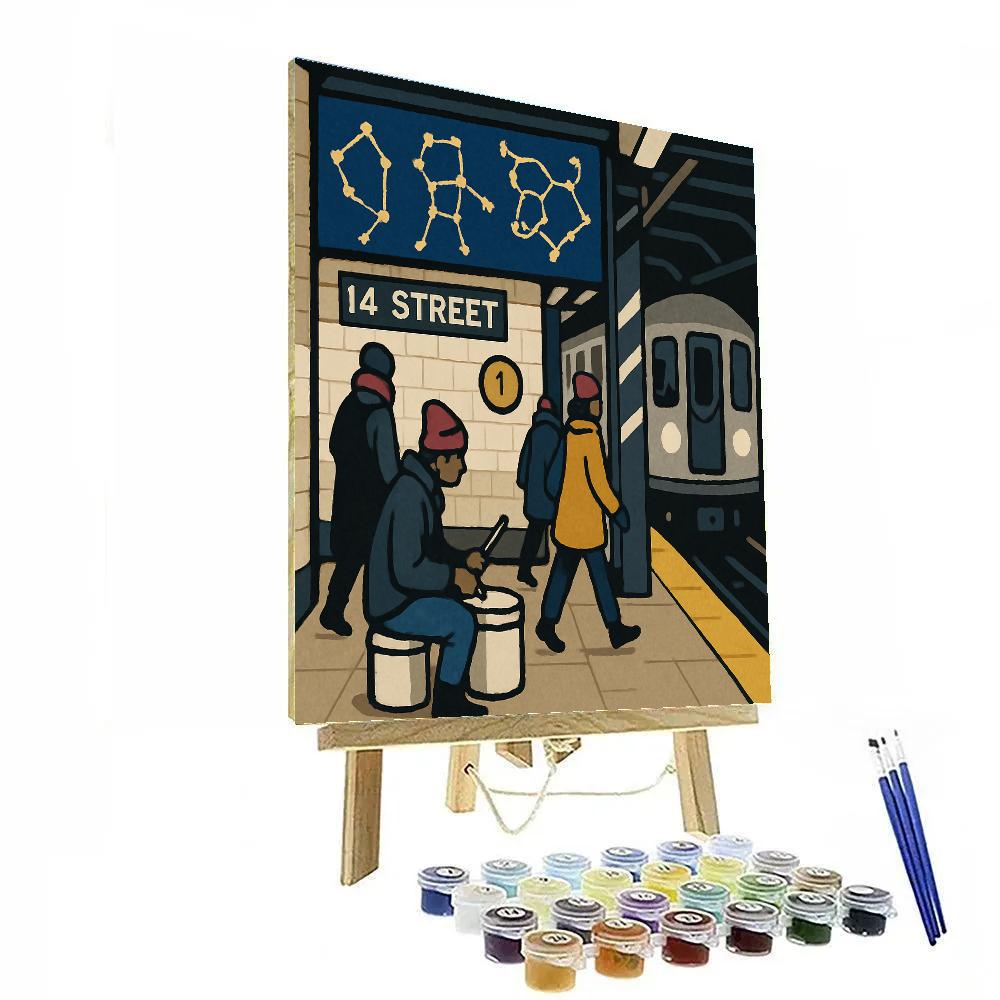Subway Platform In New York, Constellation Mosaics Number painting