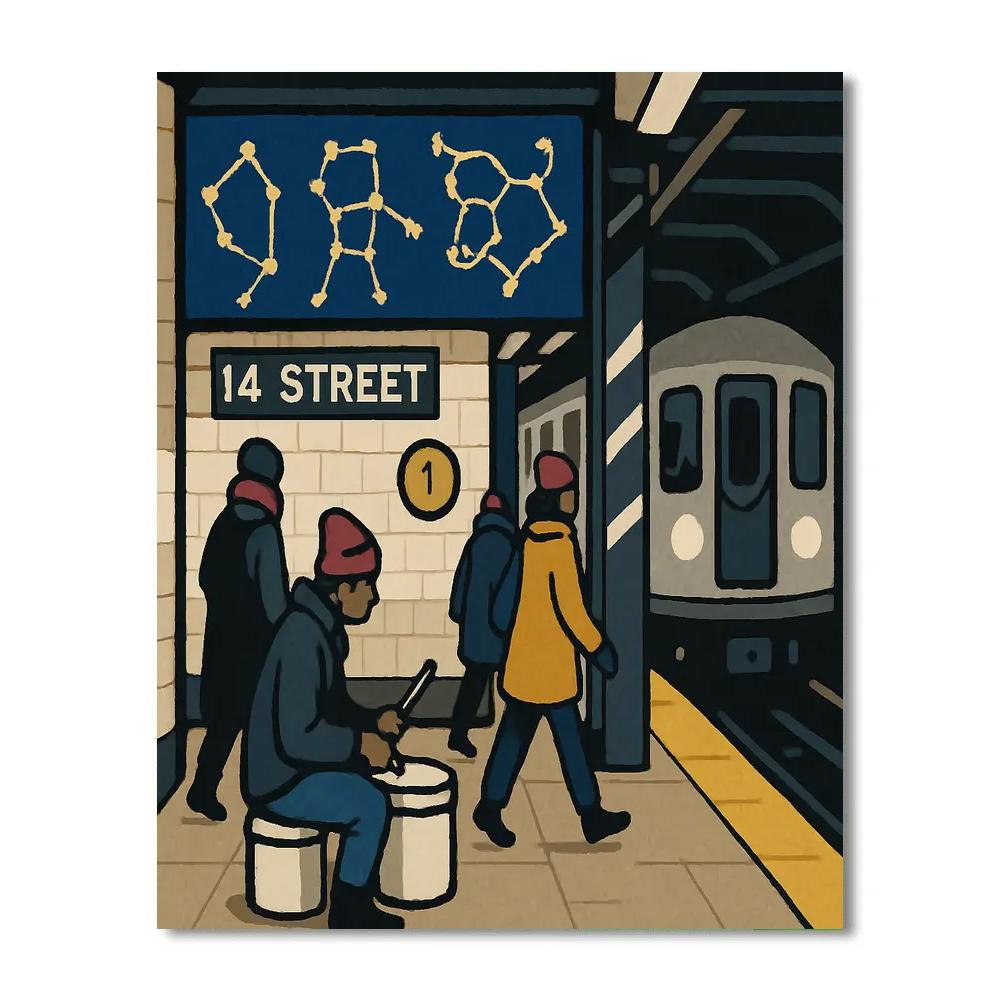 Subway Platform In New York, Constellation Mosaics Number painting