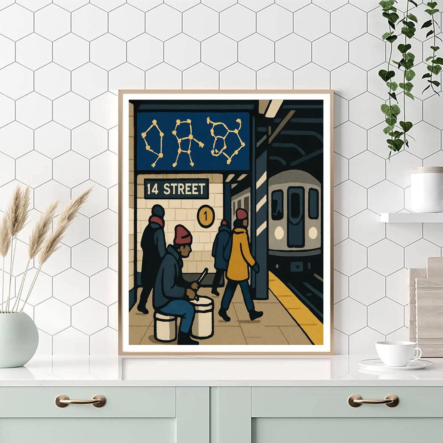 Subway Platform In New York, Constellation Mosaics Number painting