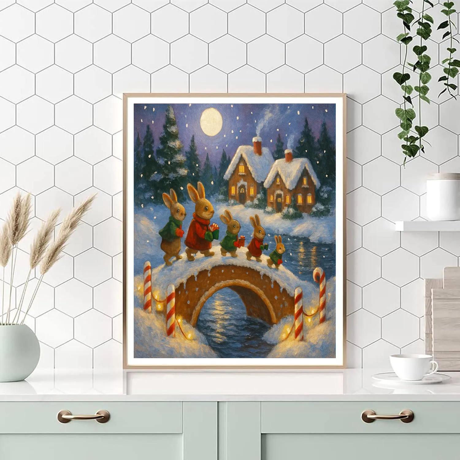Moonlit Gingerbread Bridge Crossing Painting by numbers kit