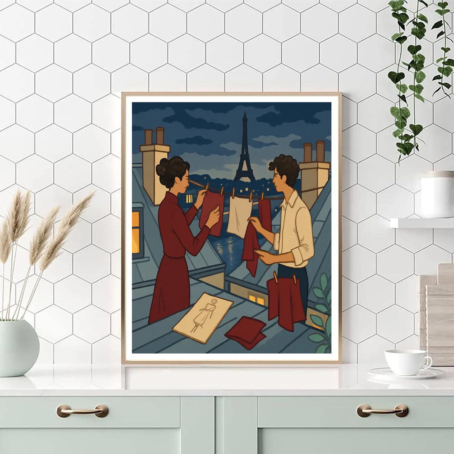 Rooftop Atelier Silhouettes Paris painting number kit