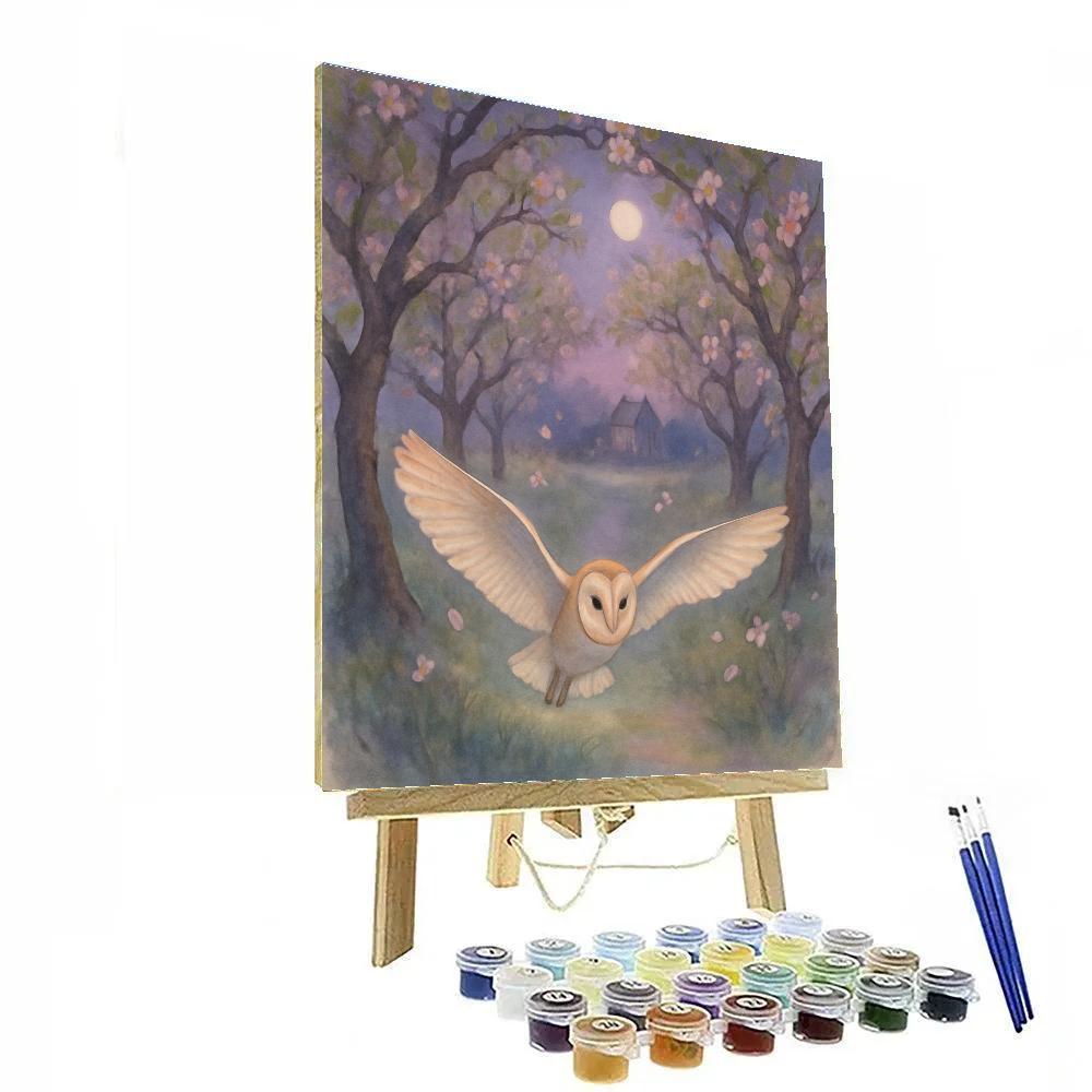 Orchard Twilight With A Gentle Barn Owl Numbered painting kits
