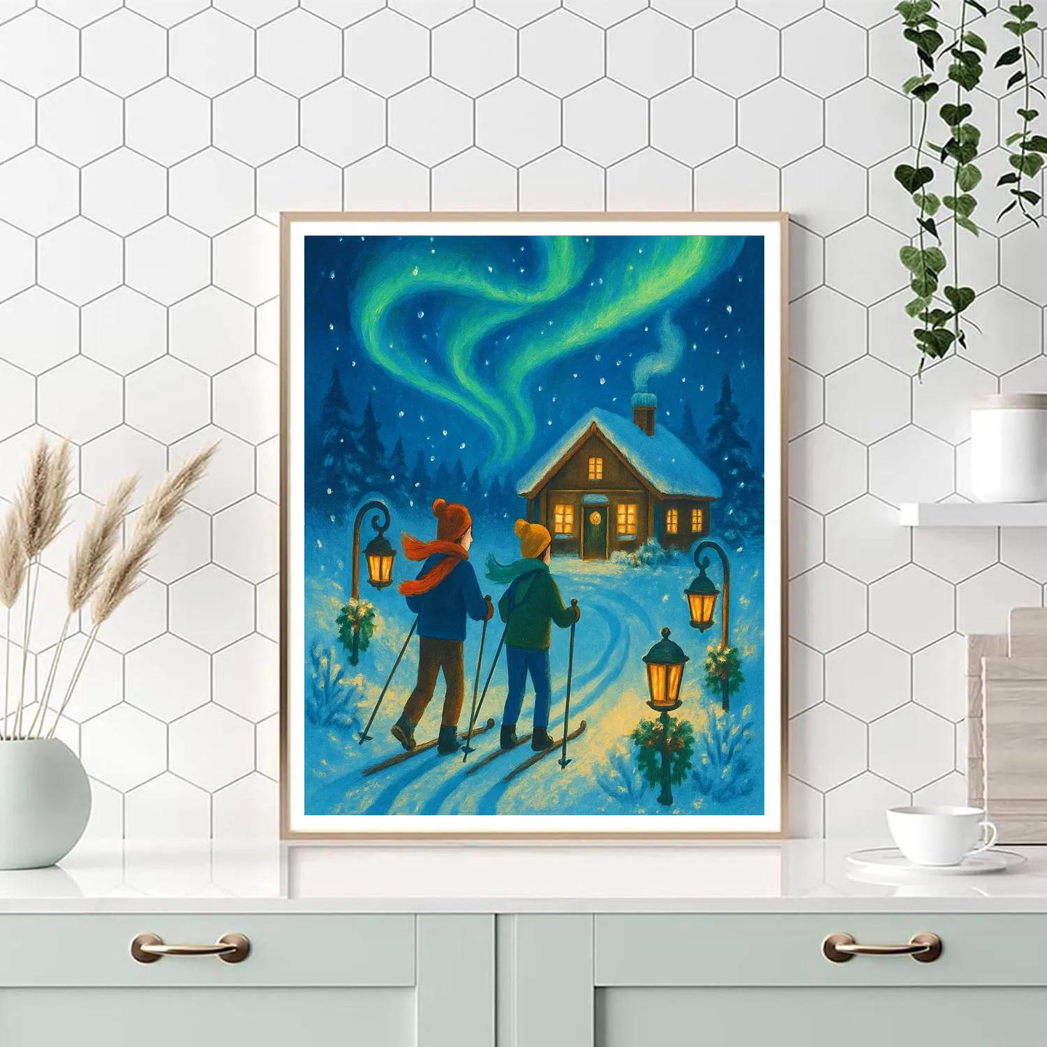 Aurora Lantern Ski Trail paint by numbers