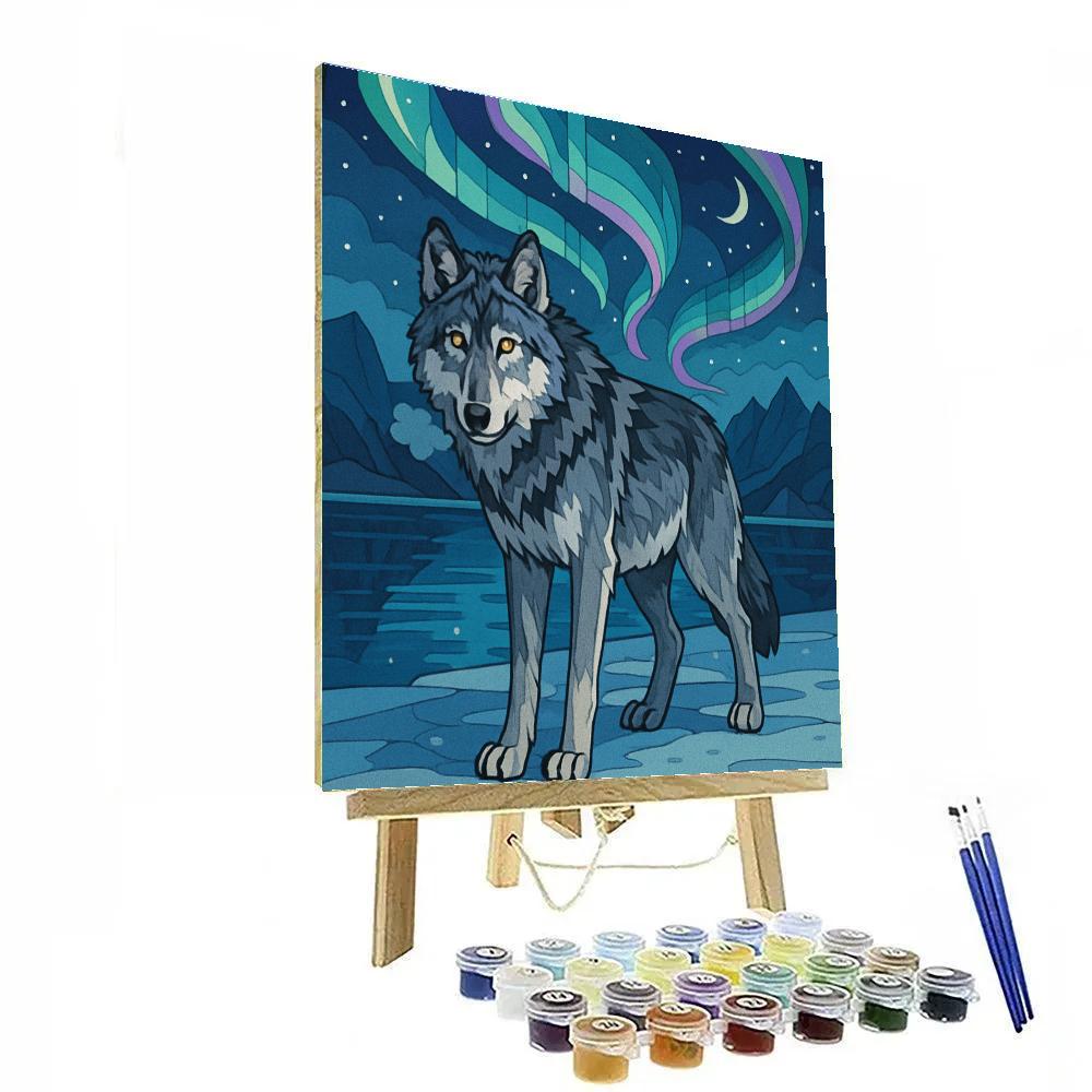 Aurora Wolf Over The Icebound Fjord Numbered painting kits