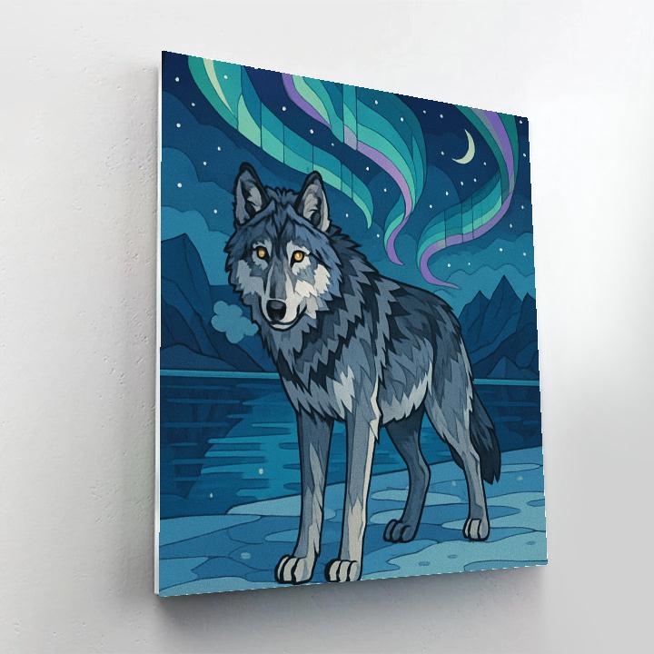 Aurora Wolf Over The Icebound Fjord Numbered painting kits