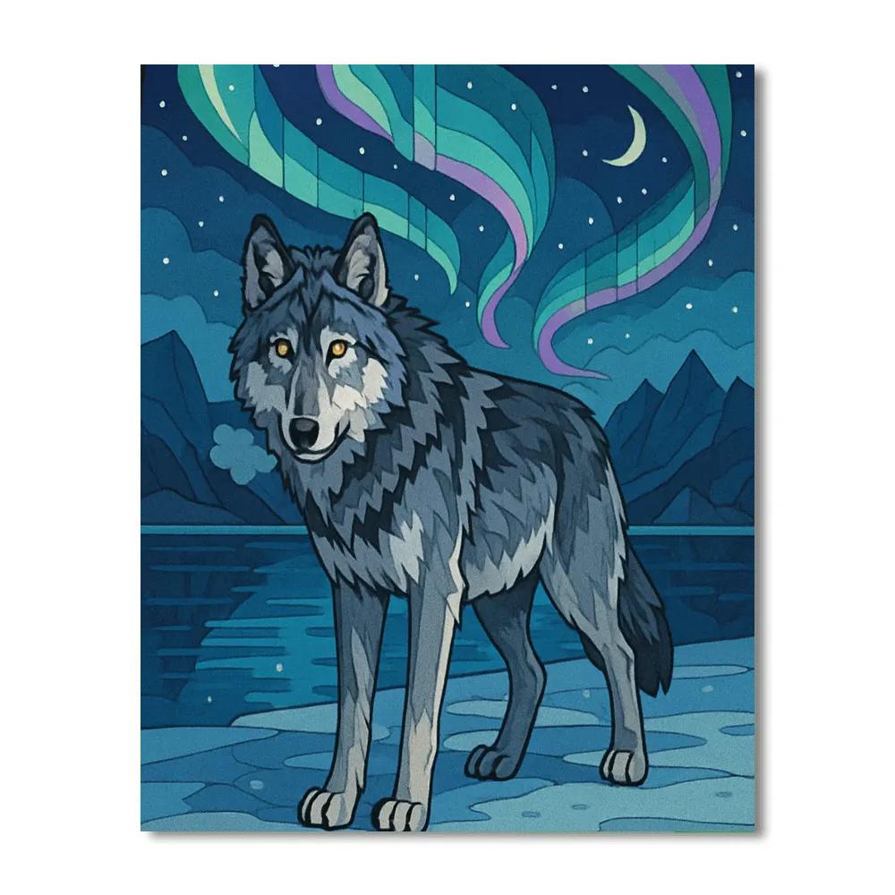 Aurora Wolf Over The Icebound Fjord Numbered painting kits