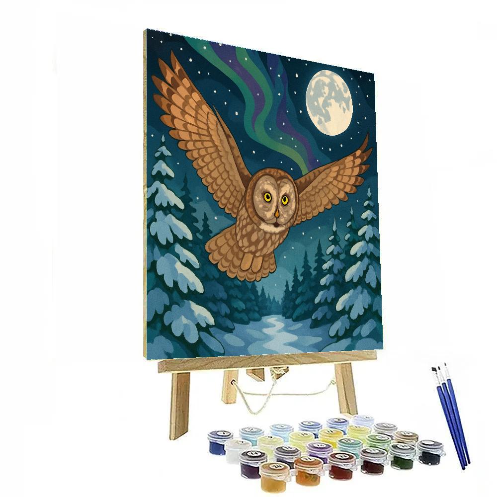 Aurora Borealis Owl Drift paint by number