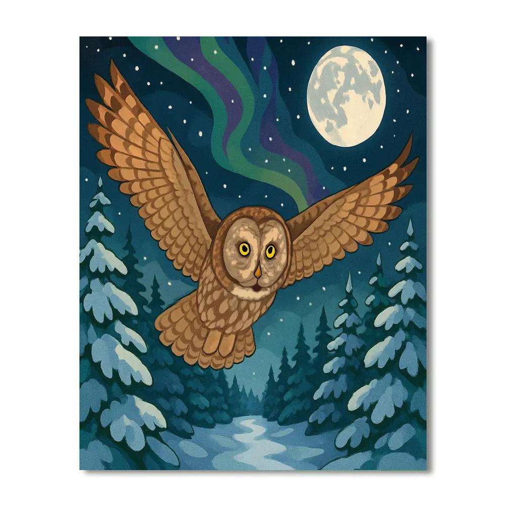 Aurora Borealis Owl Drift paint by number