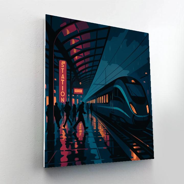 Midnight Mirror Train Station Number painting