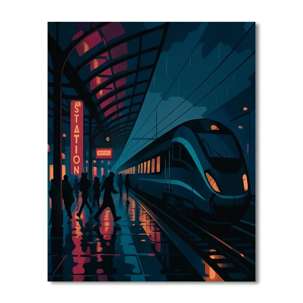 Midnight Mirror Train Station Number painting