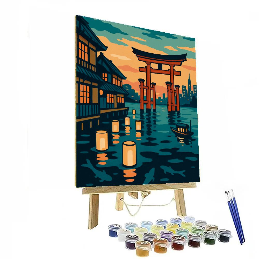 Neon Harbor Lanterns In Japan paint by number