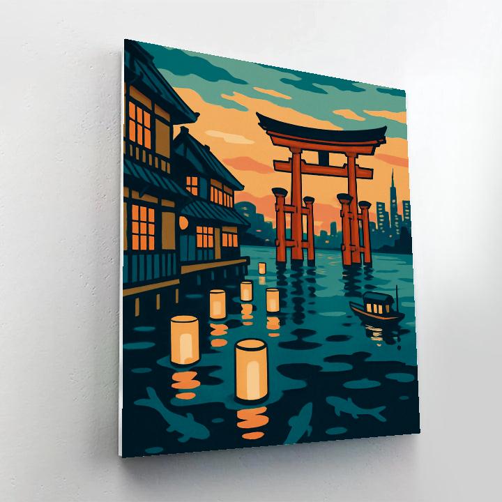 Neon Harbor Lanterns In Japan paint by number