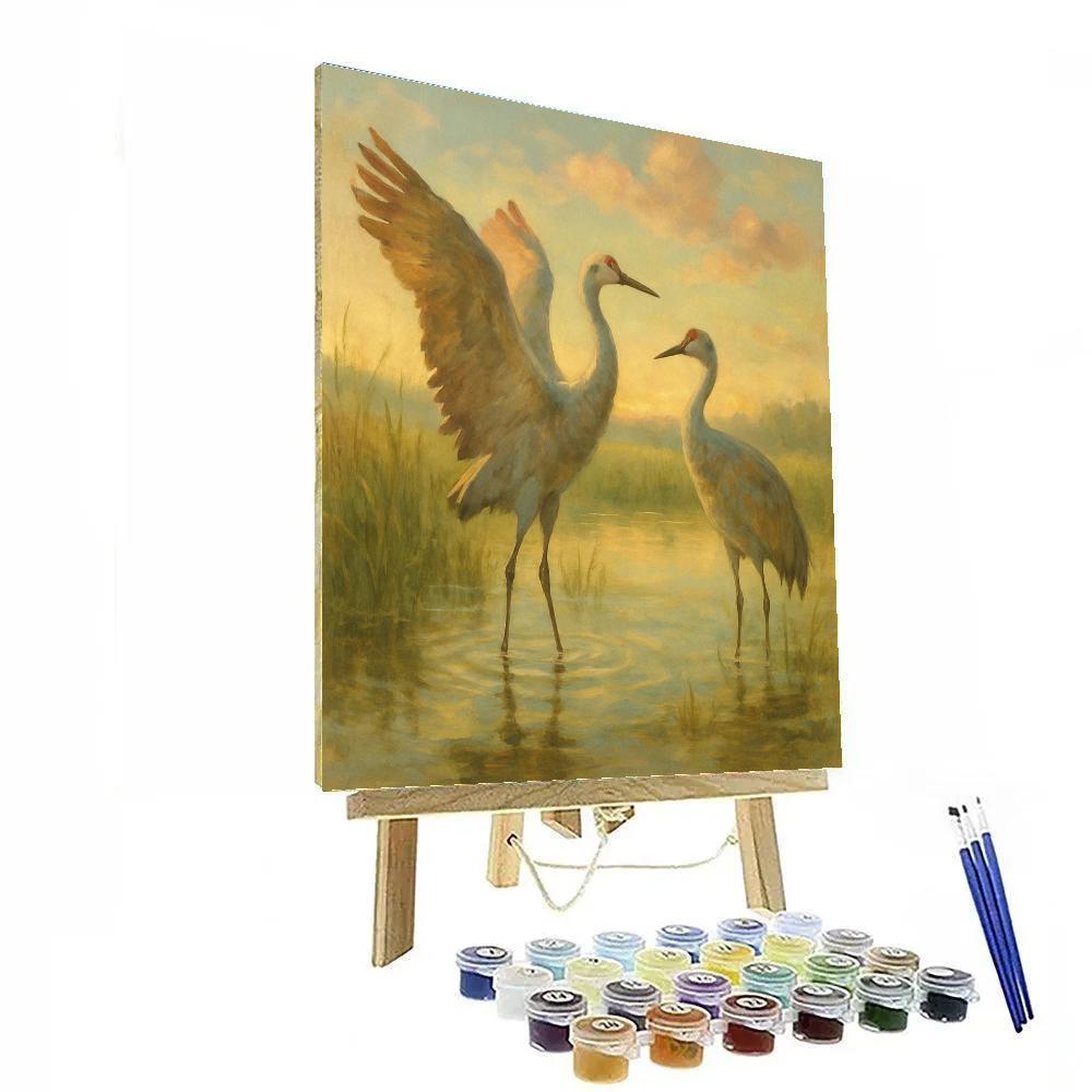 Golden Marsh Morning With Sandhill Cranes Paint by numbers art