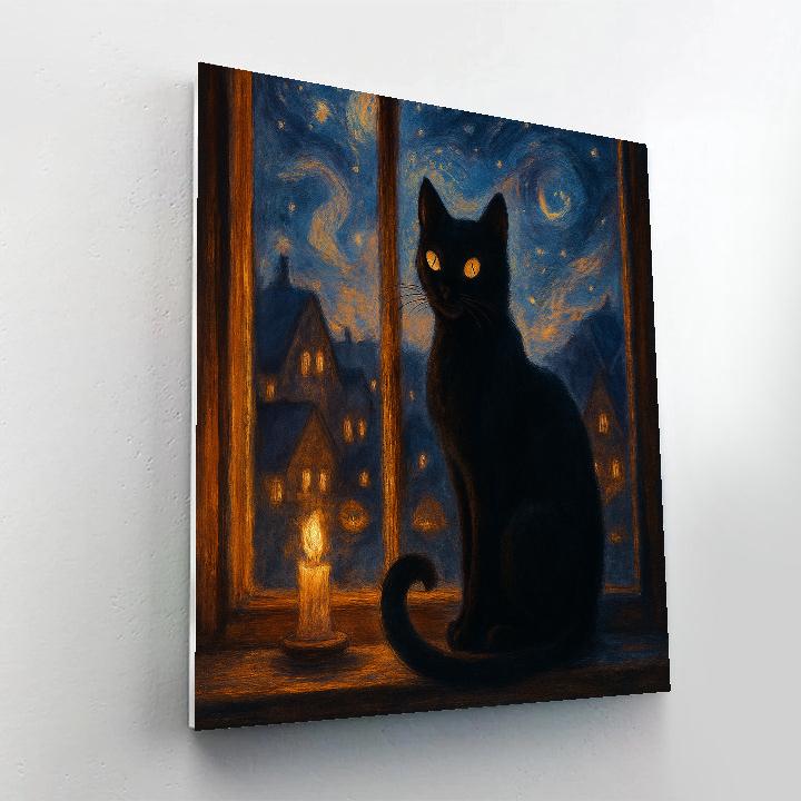 Black Cat On The Window Sill Of Stars paint by numbers