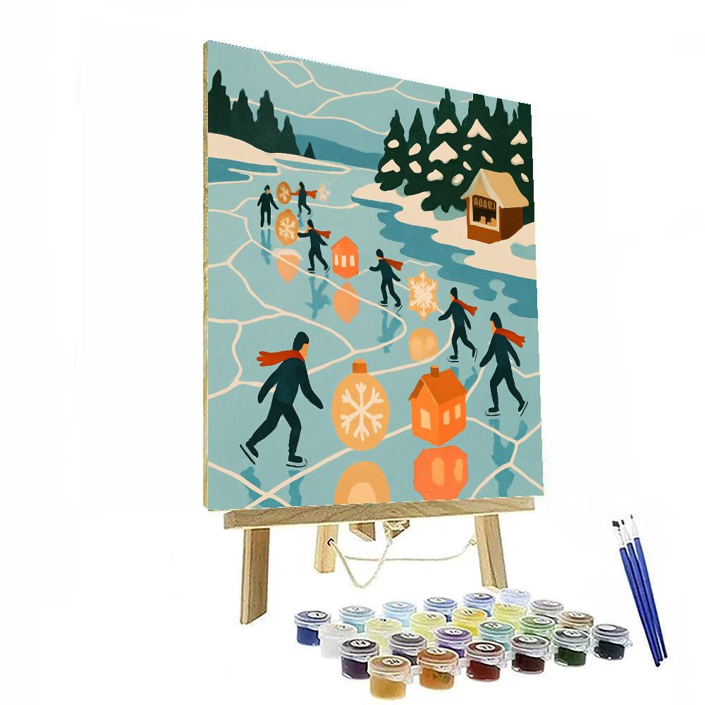 Lantern Parade Across The Lake In Winter Number painting