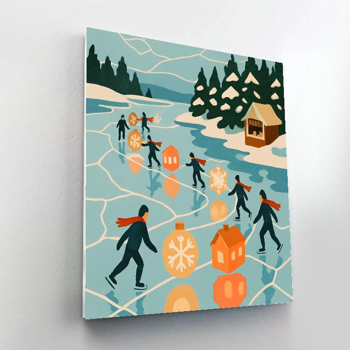Lantern Parade Across The Lake In Winter Number painting