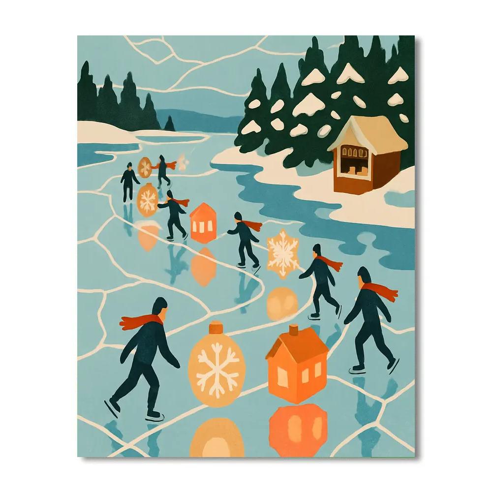 Lantern Parade Across The Lake In Winter Number painting