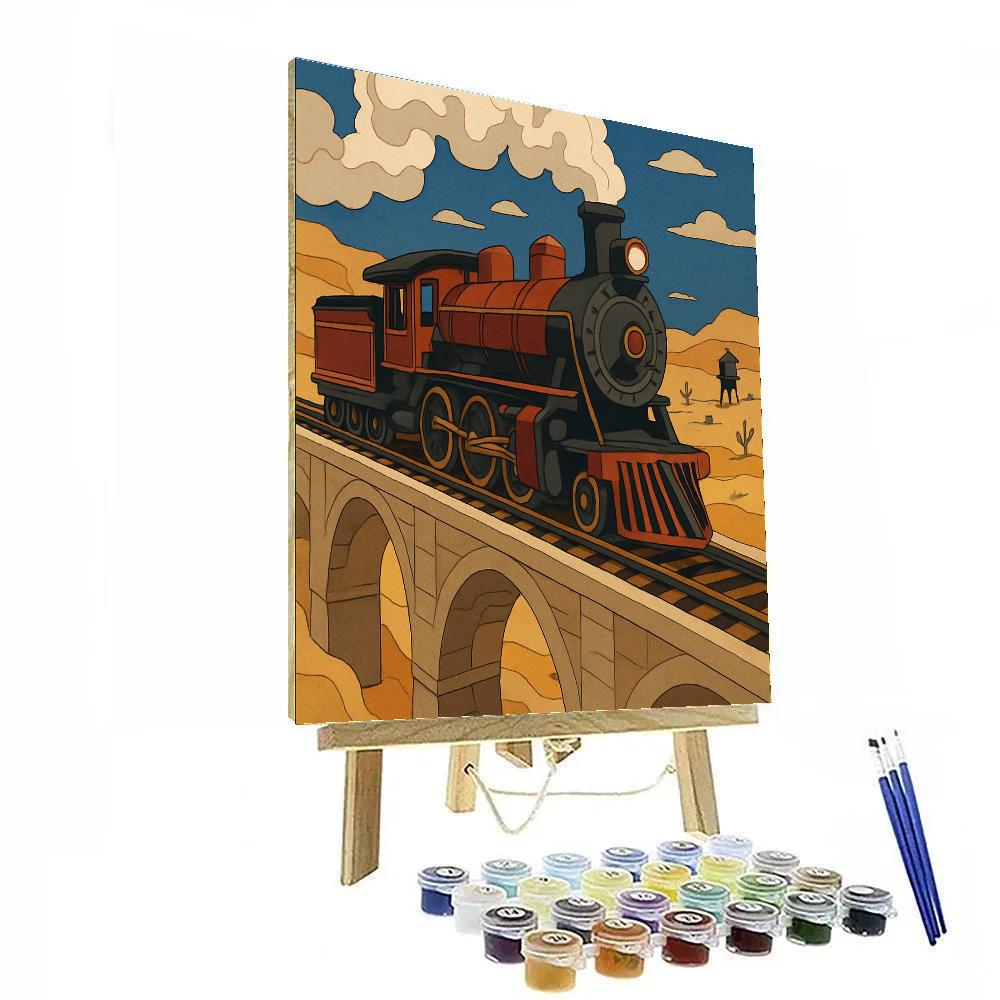 Train Painted Across Desert Viaduct paint by number