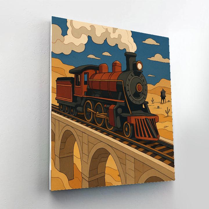 Train Painted Across Desert Viaduct paint by number