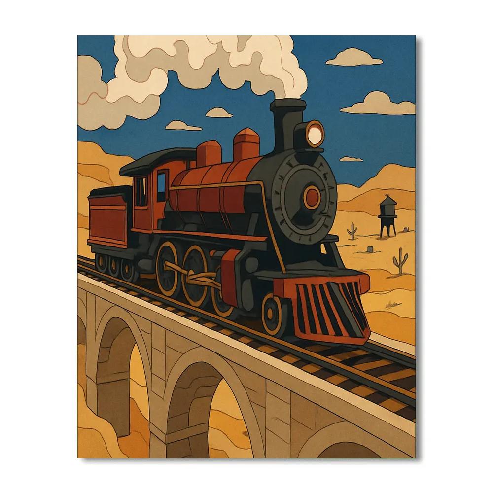 Train Painted Across Desert Viaduct paint by number