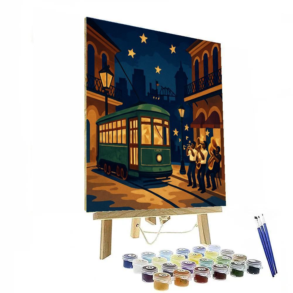 Jazz Streetcar With USA Midnight Skyline Painting by numbers kit
