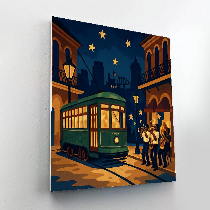 Jazz Streetcar With USA Midnight Skyline Painting by numbers kit