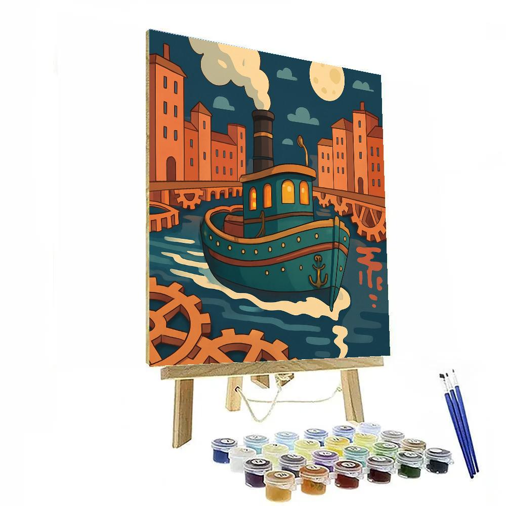 Clockwork Harbor Ship At Moonrise painting number kit