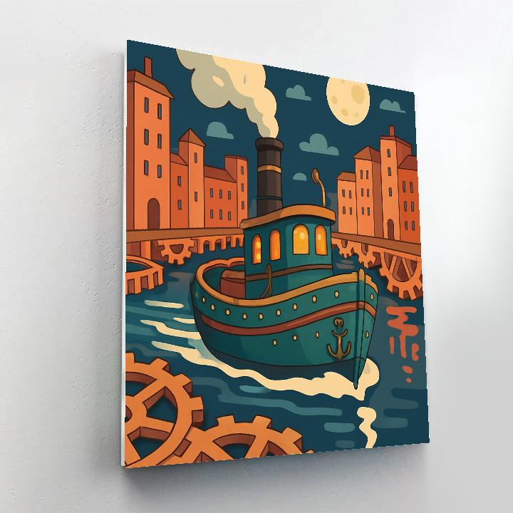 Clockwork Harbor Ship At Moonrise painting number kit