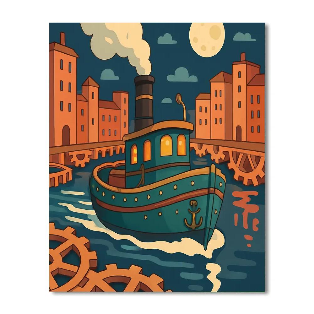 Clockwork Harbor Ship At Moonrise painting number kit