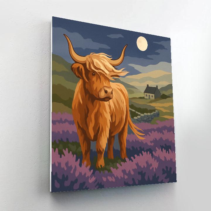 Highland Cow Under The Heather Moon Painting by numbers kit