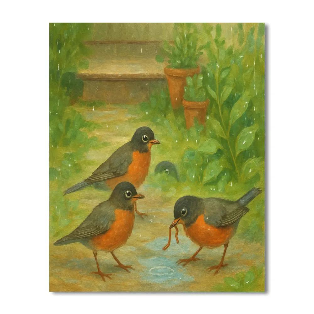 Porch Garden Robins After A Soft Rain Number painting