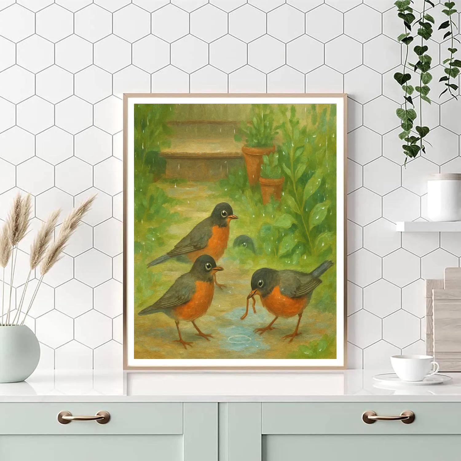 Porch Garden Robins After A Soft Rain Number painting