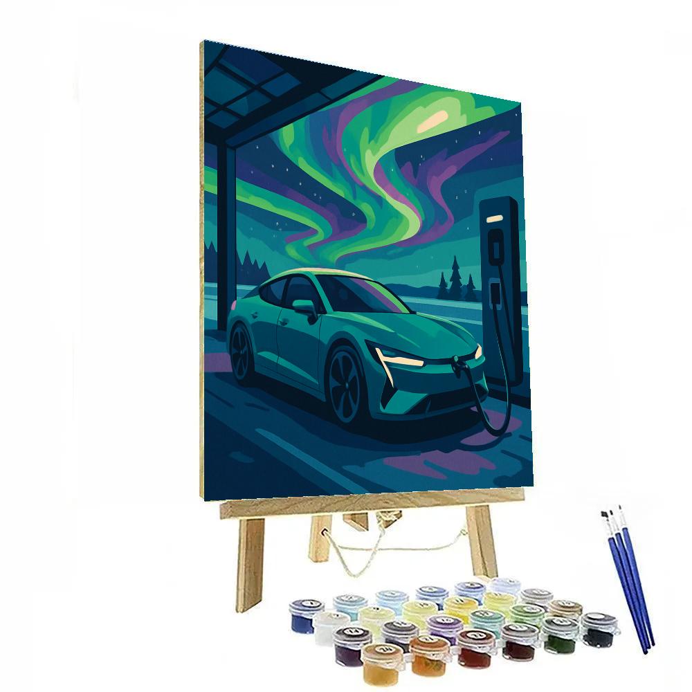 Cars Under The Aurora Service Bay paint by numbers