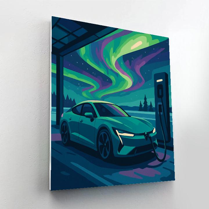 Cars Under The Aurora Service Bay paint by numbers