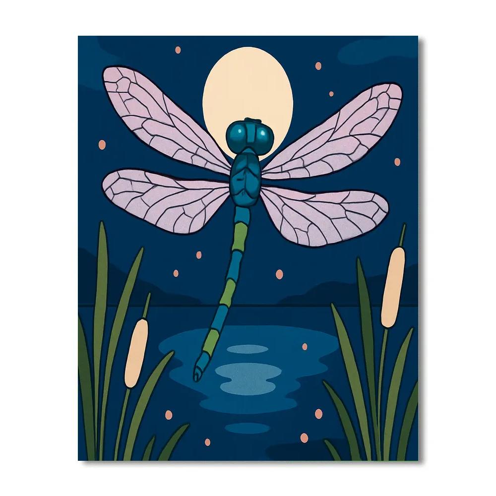 Dragonfly Lantern Over Moonlit Marsh Painting by numbers kit