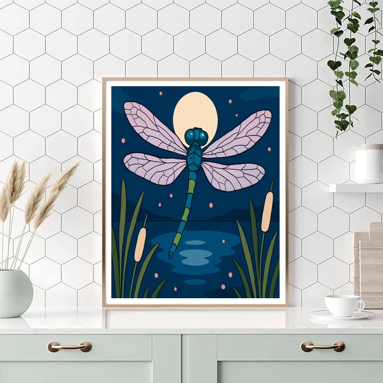 Dragonfly Lantern Over Moonlit Marsh Painting by numbers kit