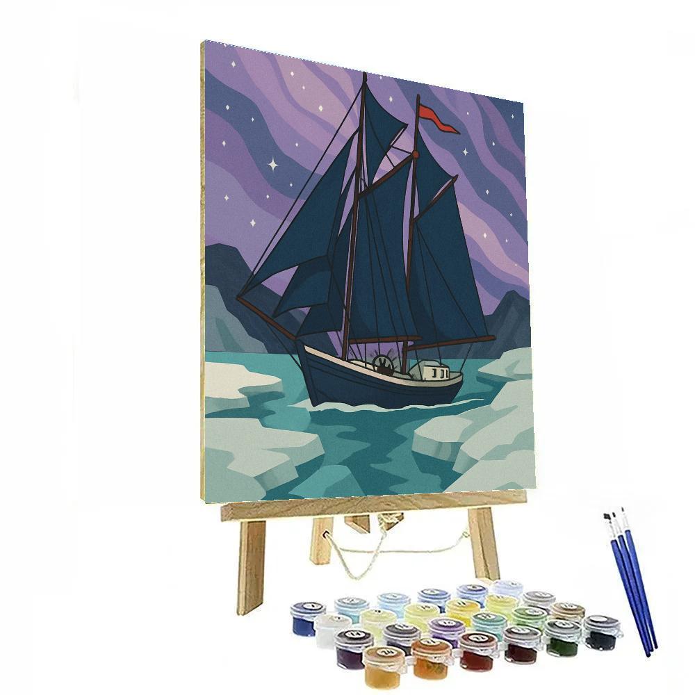 Tall Schooner With Ship In Starlit Ice Channel Paint by numbers kits