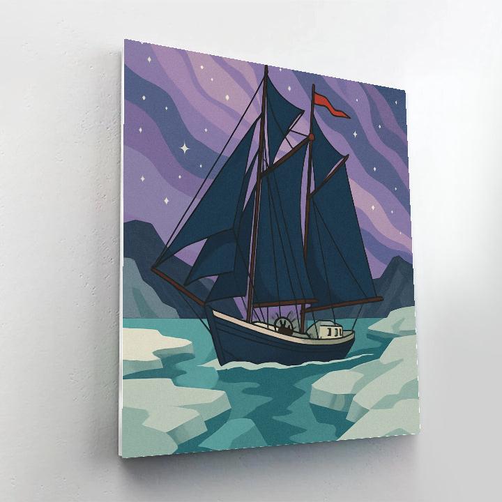 Tall Schooner With Ship In Starlit Ice Channel Paint by numbers kits