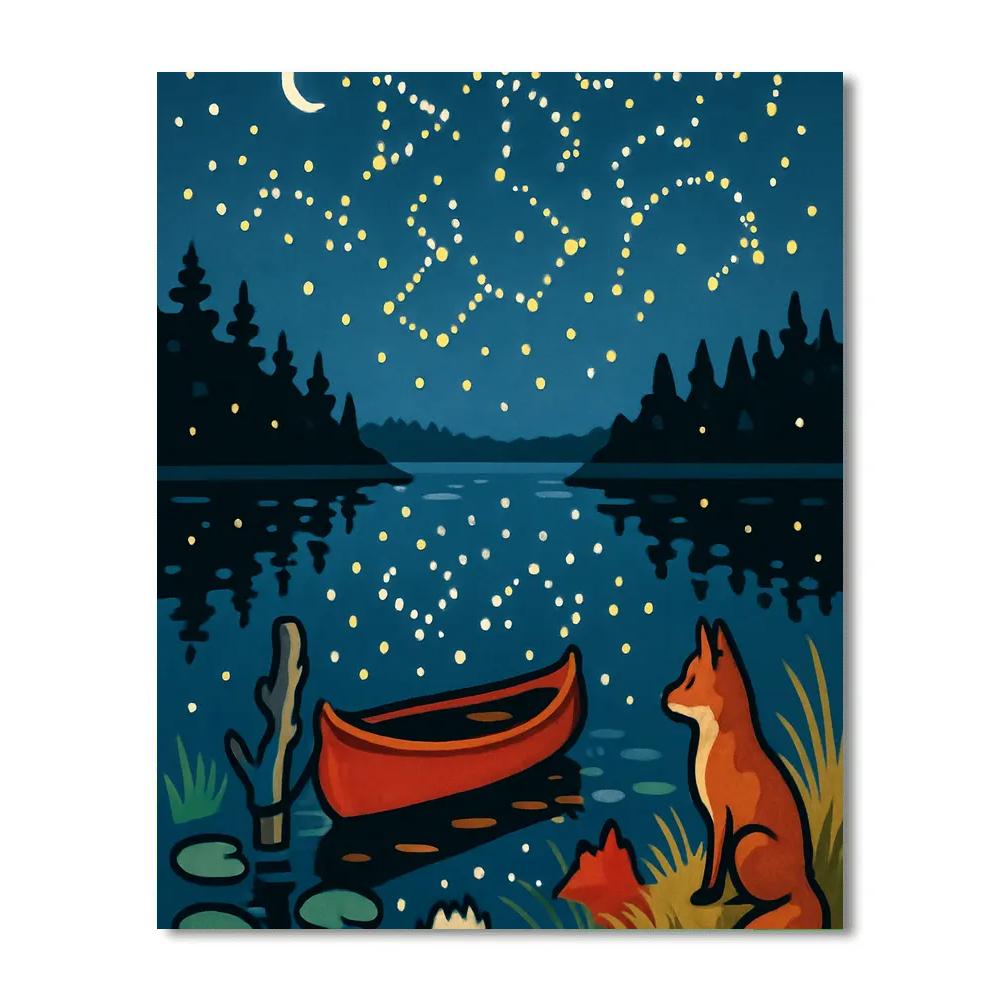 Canoe Landing With Lake Firefly Constellations painting number kit