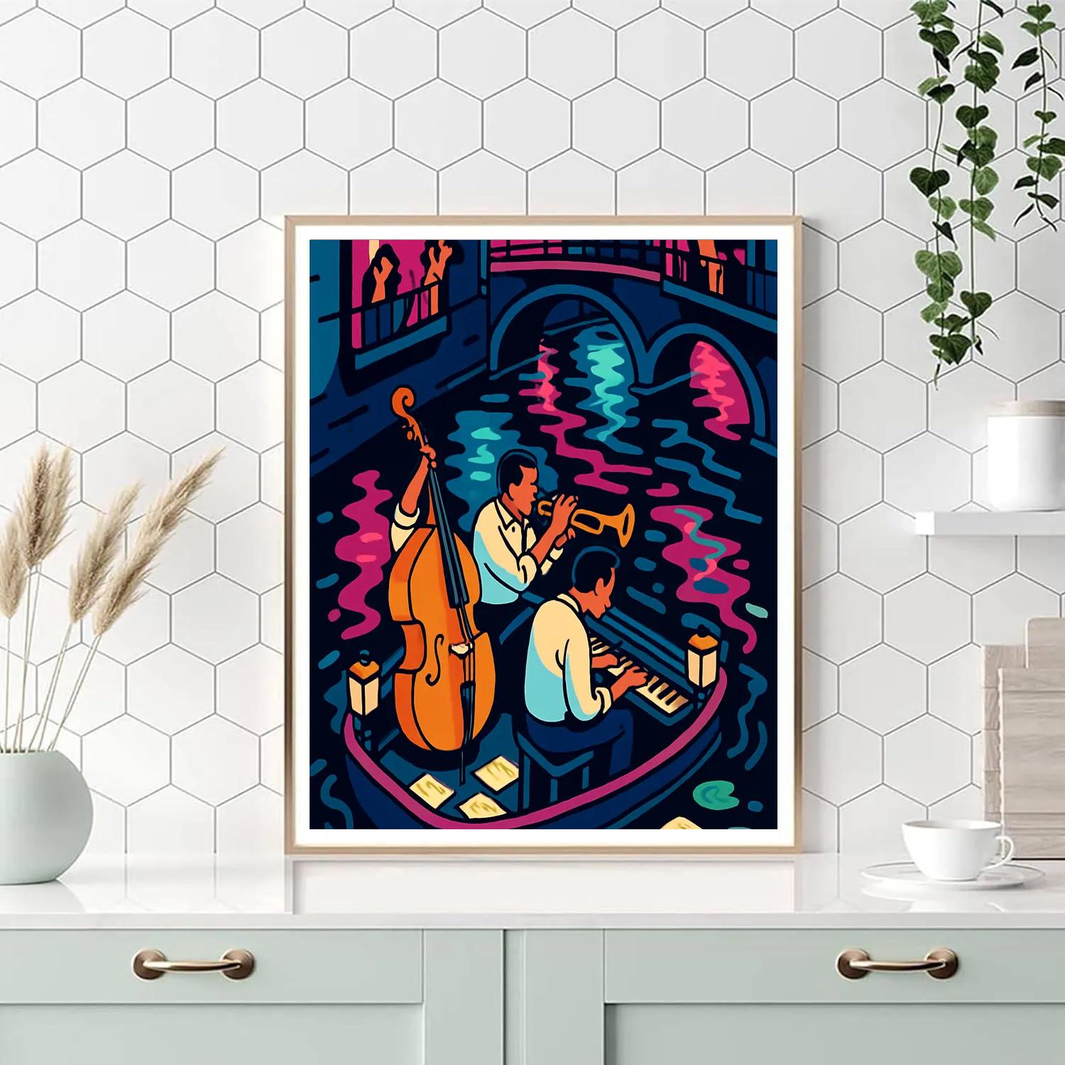 Neon Canal At Midnight With Jazz paint by numbers