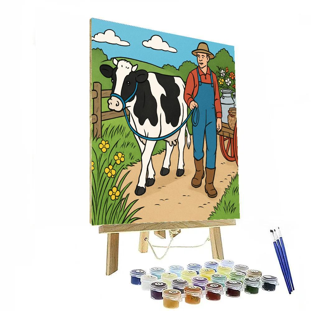 Market Day With Cow In The Meadow Lane Painting by numbers kit