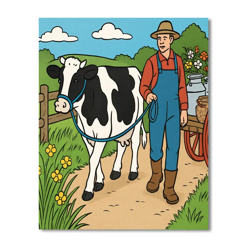Market Day With Cow In The Meadow Lane Painting by numbers kit