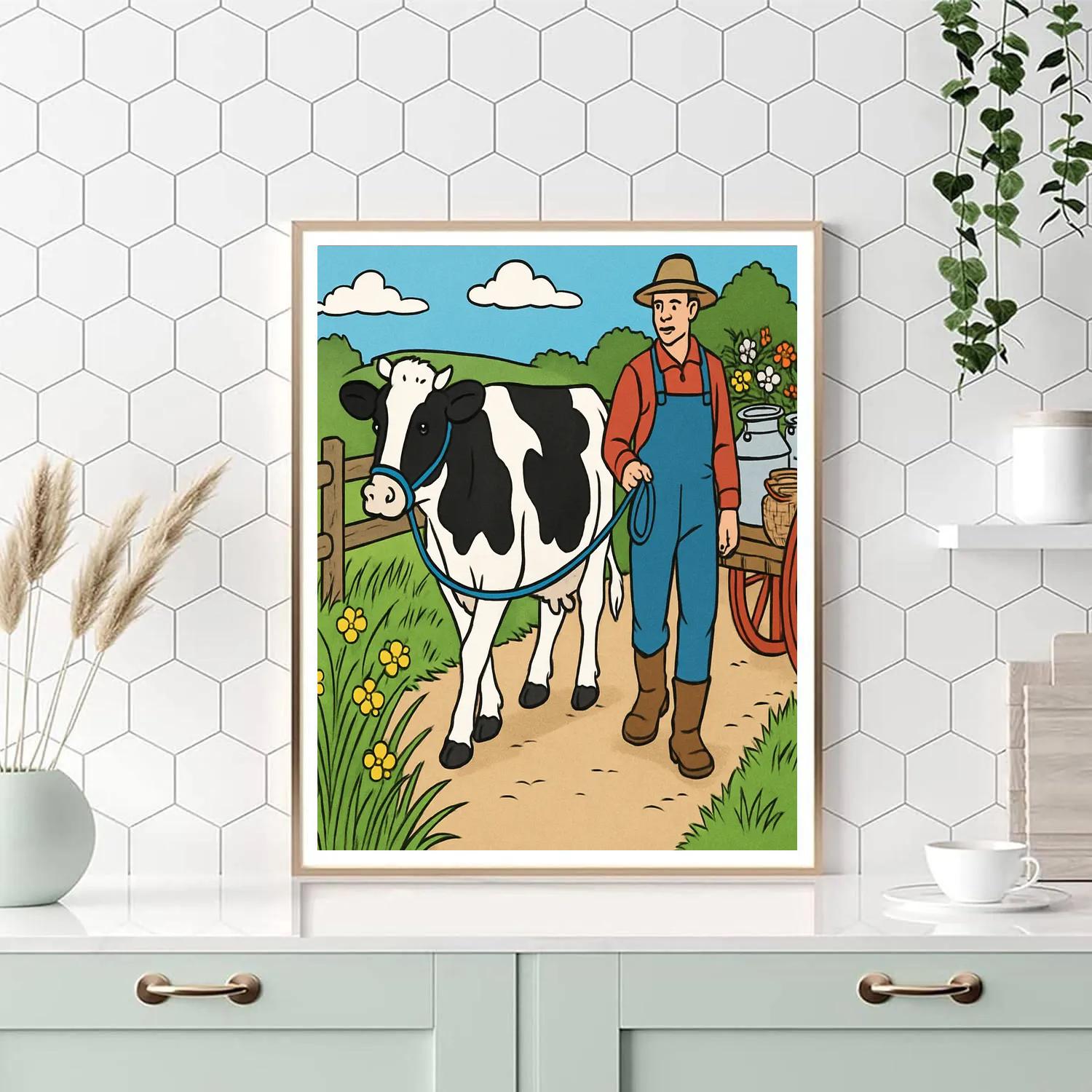 Market Day With Cow In The Meadow Lane Painting by numbers kit