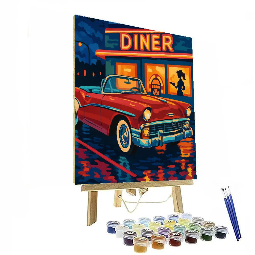 Retro Diner Pit Stop With Cars Number painting