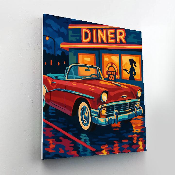 Retro Diner Pit Stop With Cars Number painting