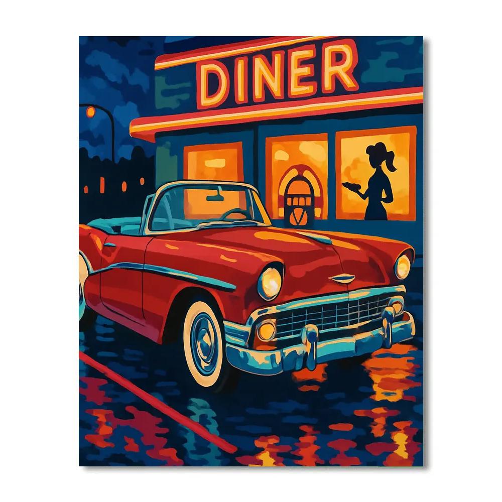Retro Diner Pit Stop With Cars Number painting