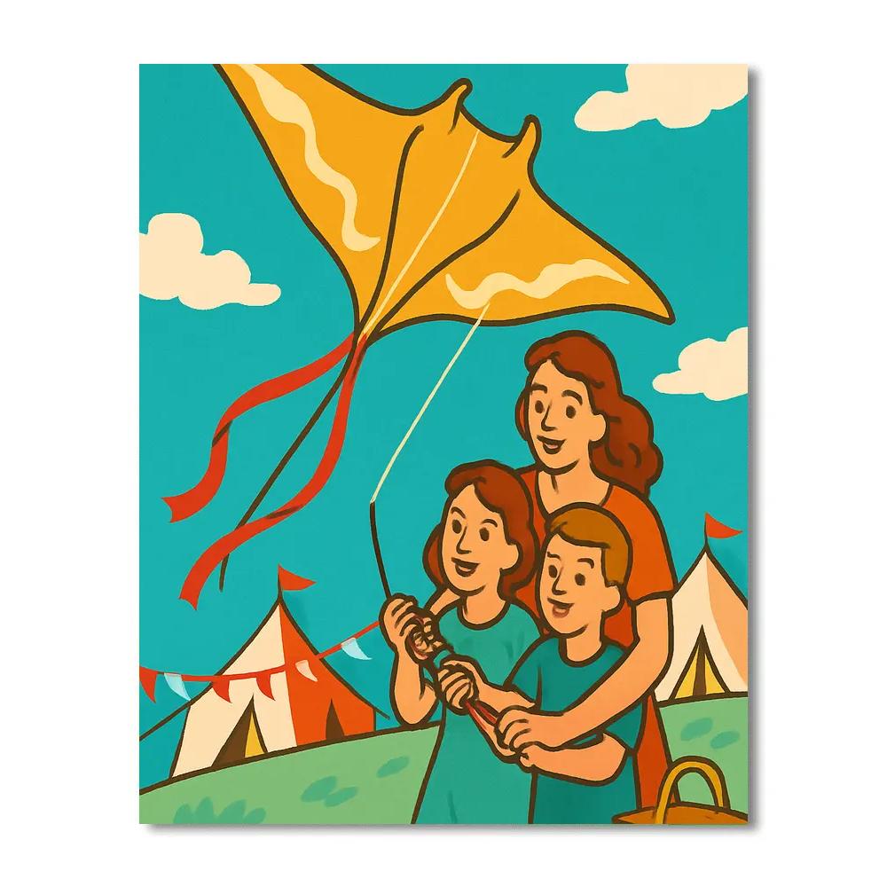 Kite Festival With Mother And Twins DIY paint by numbers