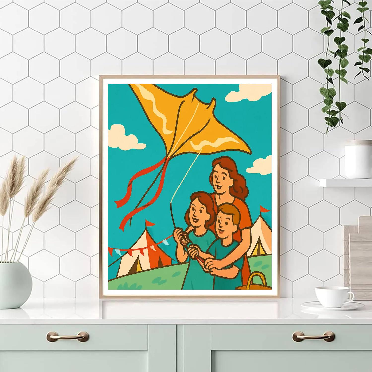 Kite Festival With Mother And Twins DIY paint by numbers