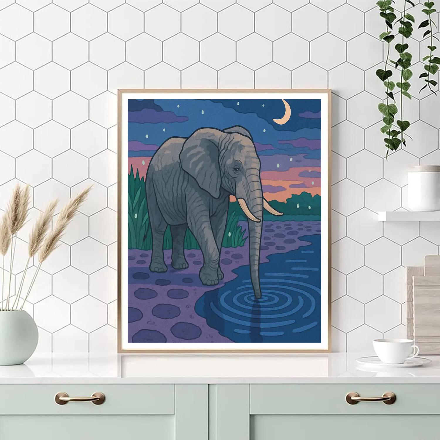 River Mirror With Elephant Footprints paint by numbers