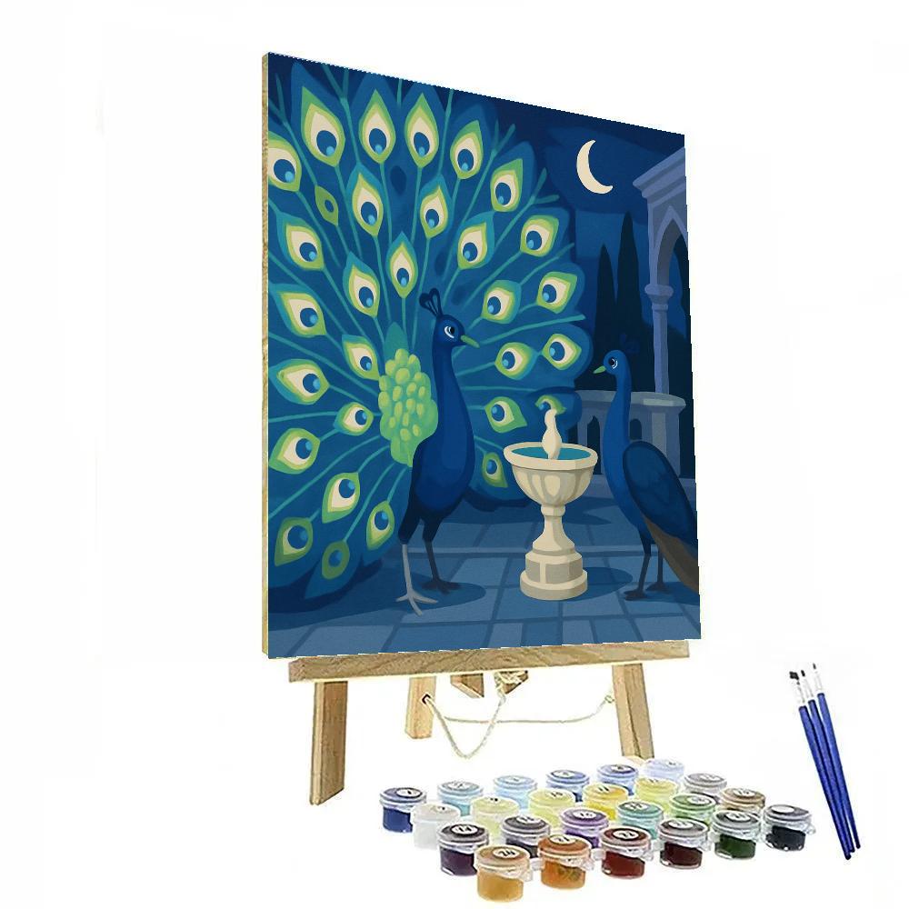 Moonlit Terrace With Peacock Courtship Numbered painting kits